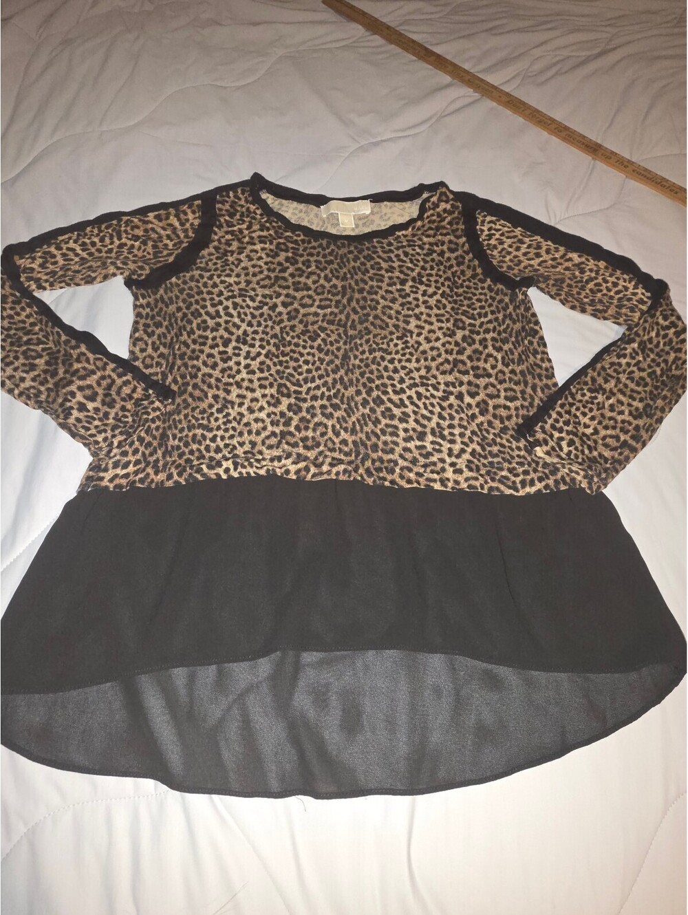 MICHAEL Michael Kors - Leopard Print Tunic Top Black Sheer Hem Mob Wife Glam -M